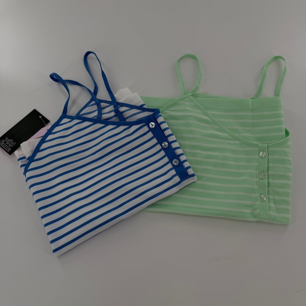 Wild Fable Camisole Tank Top Striped Henley Seamless 2-Pack Women 2X Blue Green